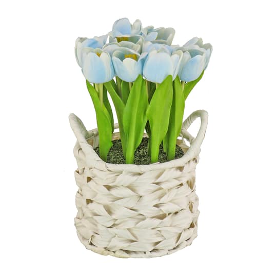 10&#x22; Tulip Bouquet in White Basket